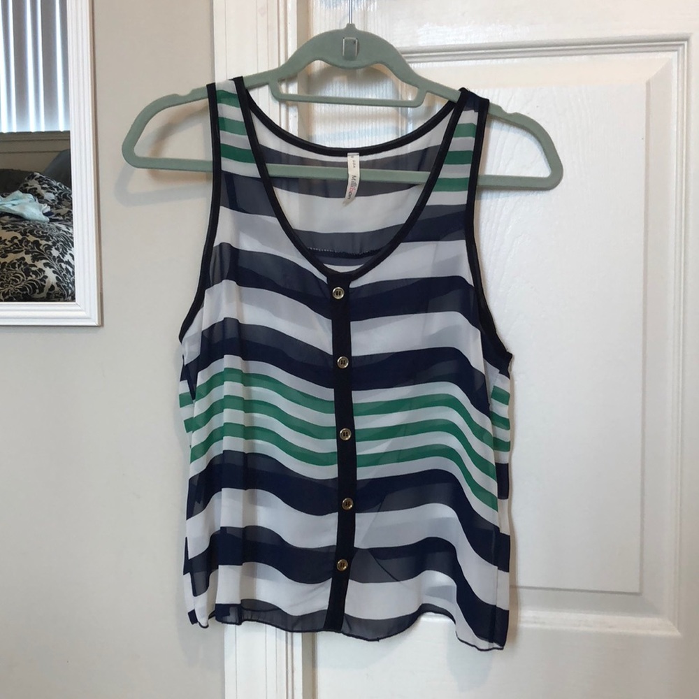 Sheer striped tank top with crossed back size S